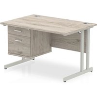 Impulse 1200x800 Desk Grey Oak Silver Cantilever Leg + Fixed Pedestal
