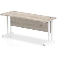 Impulse 1600 x 600mm Straight Desk Grey Oak Top White Cantilever Leg
