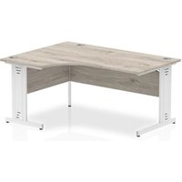 Impulse 1800mm Left Crescent Desk Grey Oak Top White Cable Managed Leg