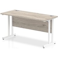 Impulse 1400 x 600mm Straight Desk Grey Oak Top White Cantilever Leg