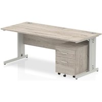 Impulse 1800x800 Desk Grey Oak Silver Cable Managed Leg+ Mobile Ped