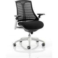 Flex Task Operator Chair White Frame Black Fabric Seat - Black Back - Arms