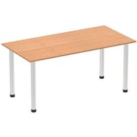 Impulse 1600mm Straight Table Oak Top Brushed Aluminium Post Leg