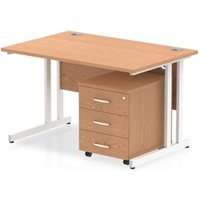 Impulse 1200 x 800mm Straight Office Desk Oak Top White Cantilever Leg