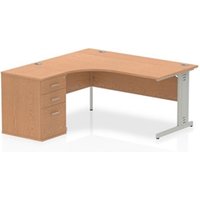 Impulse 1600mm Left Crescent Office Desk Oak Top Silver Cable Managed