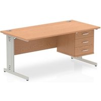 Impulse 1600 x 800mm Straight Office Desk Oak Top Silver Cable Managed