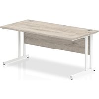 Impulse 1600 x 800mm Straight Desk Grey Oak Top White Cantilever Leg