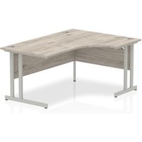 Impulse 1600mm Right Crescent Desk Grey Oak Top Silver Cantilever Leg