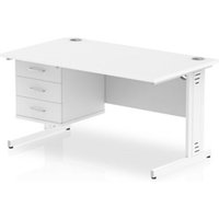 Impulse 1400x800 Desk White White Cable Managed Leg + Fixed Pedestal