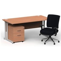 Impulse 1800 Silver Cant Desk Beech + 2 Dr Mobile Ped & Chiro Black
