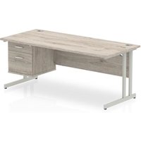 Impulse 1800x800 Desk Grey Oak Silver Cantilever Leg + Fixed Pedestal