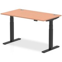 Air 1400x800mm Height Adjustable Desk Beech Top Cable Ports Black Leg