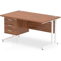 Impulse 1400 x 800mm Straight Office Desk Walnut Top White Cantilever