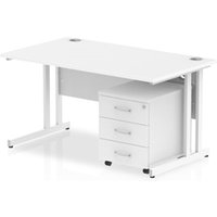 Impulse 1400 Straight Cantilever White Workstation with Three drawer m