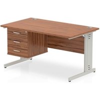 Impulse 1400x800 Desk Walnut Silver Cable Managed Leg + Fixed Pedestal