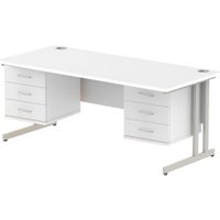 Impulse 1800x800 Desk White Silver Cantilever Leg + 2x Fixed Pedestal