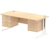 Impulse 1800x800 Desk Maple White Cantilever Leg + 2x Fixed Pedestal