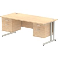 Impulse 1800x800 Desk Maple Silver Cantilever Leg + 2x Fixed Pedestal