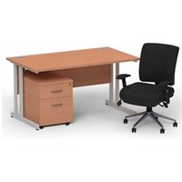 Impulse 1400 Silver Cant Desk Beech + 2 Dr Mobile Ped & Chiro Black