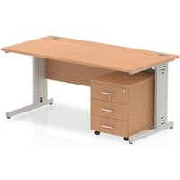 Impulse 1600 x 800mm Straight Office Desk Oak Top Silver Cable Managed
