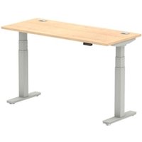 Air 1400x600mm Height Adjustable Desk Maple Top Cable Ports Silver Leg