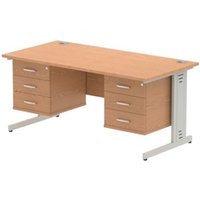 Impulse 1600x800 Desk Oak Silver Cable Managed Leg + 2x Fixed Pedestal