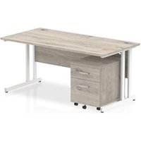 Impulse 1600x800mm Desk Grey Oak WhiteCantilever Leg+ Mobile Ped