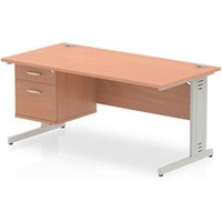 Impulse 1600x800 Desk Beech Silver Cable Managed Leg + Fixed Pedestal