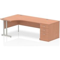 Impulse 1800mm Left Crescent Office Desk Beech Top Silver Cantilever
