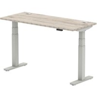 Air 1400x600mm Height Adjustable Desk Grey Oak Cable Ports Silver Leg