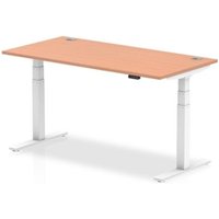 Air 1600x800mm Height Adjustable Desk Beech Top Cable Ports White Leg