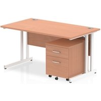 Impulse 1400x800mm Desk Beech Top White Cantilever Leg and Mobile Ped