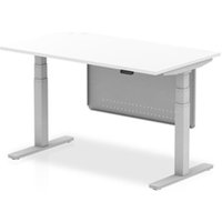 Air 1400x800 Height Adjustable Desk White Silver Leg Modesty Panel
