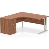 Impulse 1600mm Left Crescent Office Desk Walnut Top Silver Cantilever