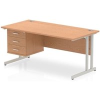 Impulse 1600 x 800mm Straight Office Desk Oak Top Silver Cantilever