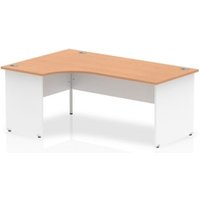 Impulse 1800mm Left Crescent Office Desk Oak Top White Panel End Leg