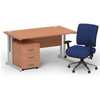 Impulse 1400mm Straight Office Desk Beech Top Silver Cantilever Leg
