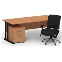 Impulse 1800mm Straight Office Desk Oak Top Black Cantilever Leg with