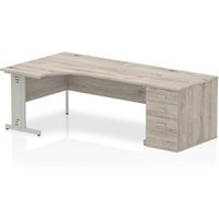 Impulse 1800mm Left Crescent Desk Grey Oak Silver Leg + Desk High Ped