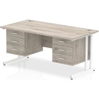 Impulse 1600x800 Desk Grey Oak White Cantilever + 2x Fixed Pedestal