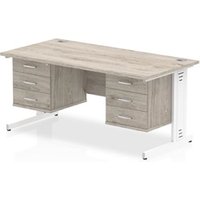 Impulse 1600x800mm Desk Grey Oak White Leg 2x3 Drawer Fixed Pedestal