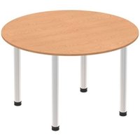 Impulse 1200mm Round Table Oak Top Brushed Aluminium Post Leg I003779
