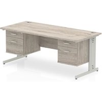 Impulse 1800 x 800mm Straight Office Desk Grey Oak Top Silver Cable