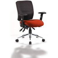 Chiro Medium Back Task Operators Chair Height Adjustable Arms - Black Back - Seat Tabasco Orange