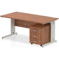 Impulse 1200x800 Desk Walnut Top Silver Cable Managed Leg + Mobile Ped