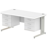 Impulse 1600x800 Desk White Silver Cable Managed + 2x Fixed Pedestal