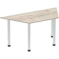 Impulse 1600mm Trapezium Grey Oak Top Brushed Aluminium Post Leg