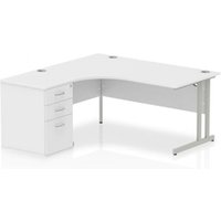 0 Impulse 1600mm Left Crescent Office Desk White Top Silver Cantilever