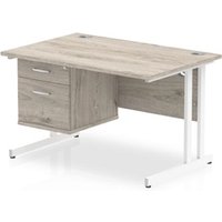 Impulse 1200x800 Desk Grey Oak White Cantilever + Fixed Pedestal