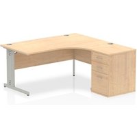 Impulse 1600mm Right Crescent Office Desk Maple Top Silver Cable